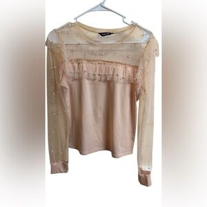 Chicwish Pearl Embellished Sheer Blouse - Cream